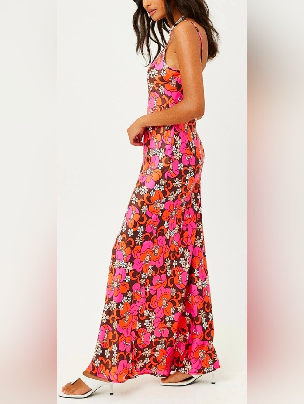 Frankie's Bikinis Tropical Floral Satin Slip Maxi Dress - Picture 3 of 5
